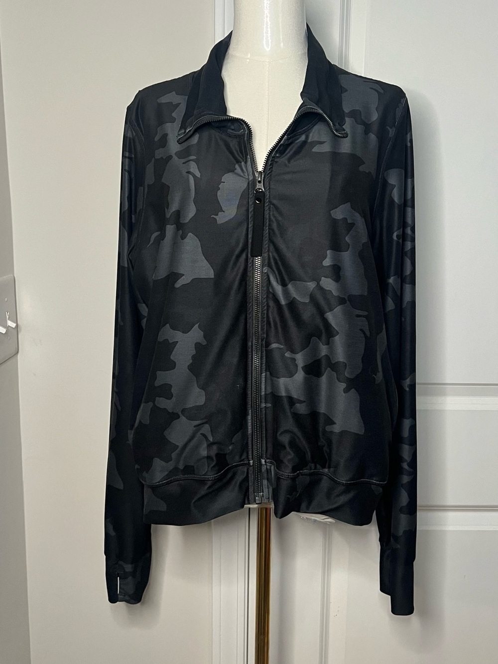PRANA Layna Jacket Womens Medium Camo Black Full Zip Mock Neck Stretch Pockets